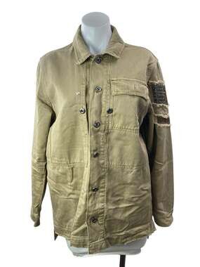 Free People Olive Green Khaki Embellished Army Utility Military Shirt Jacket S